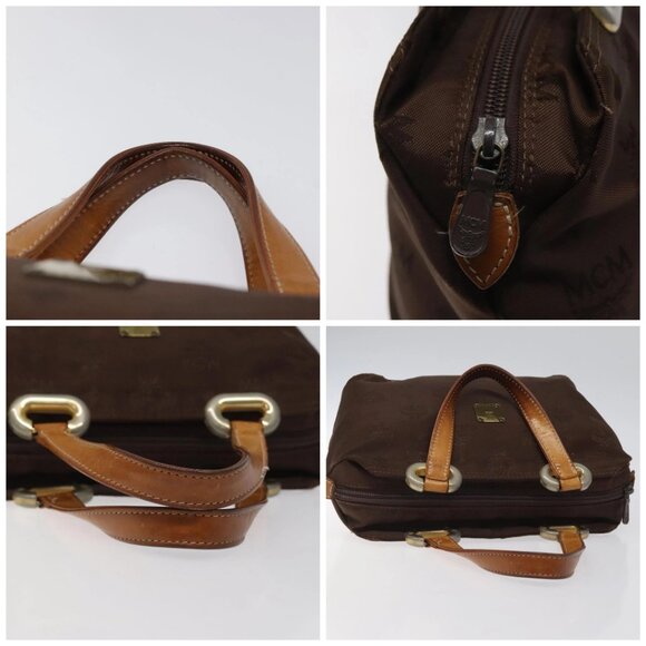 MCM Logogram Vicetos Hand Bag Nylon Brown Gold Auth bs24481 - Picture 16 of 16